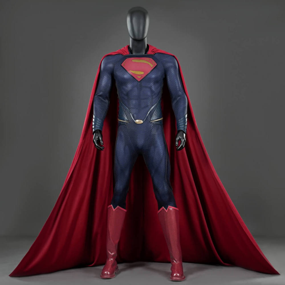 SuperMan Clark Kent Cosplay Costume Movie Man of Steel Jumpsuit Cloak Boots Deluxe Takerlama