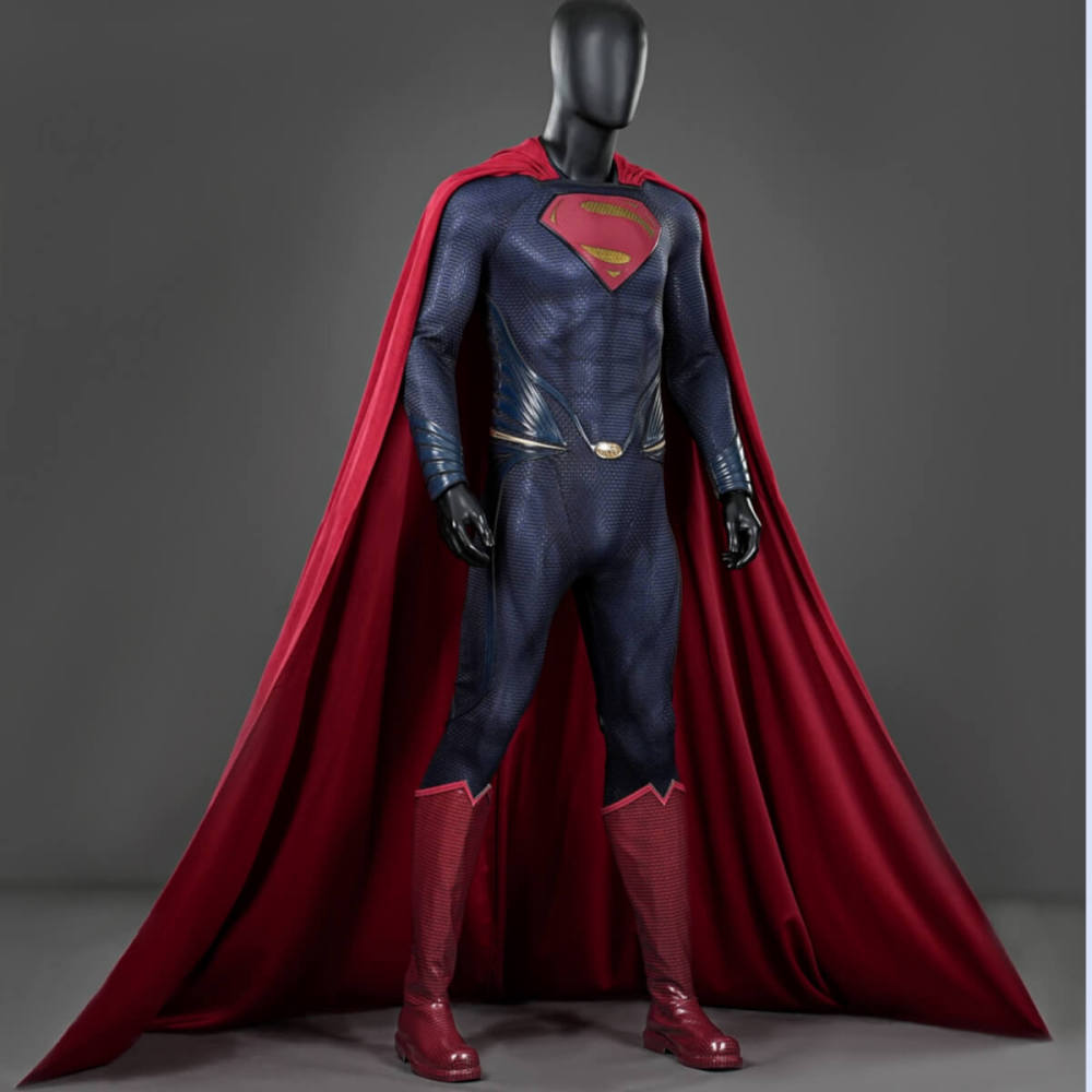 Movie Clark Kent Cosplay Costume Man of Steel Jumpsuit Cloak Boots Deluxe Takerlama