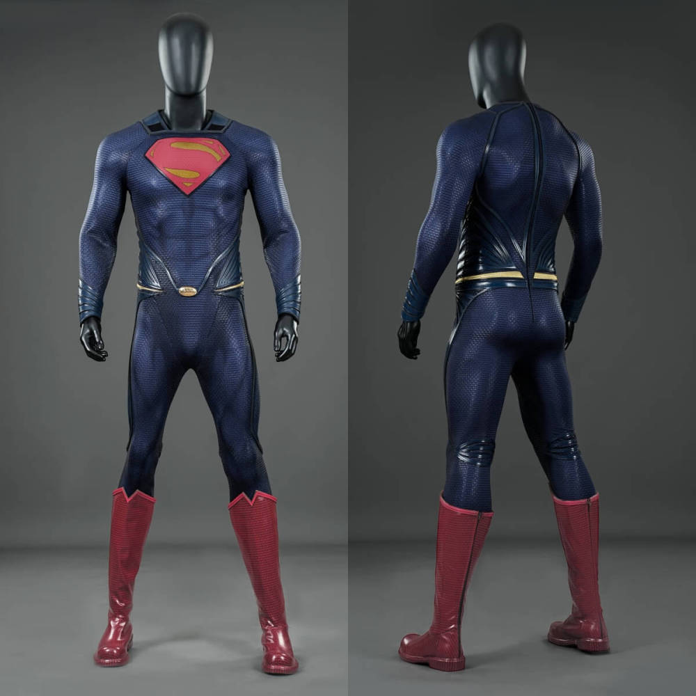 Movie Clark Kent Cosplay Costume Man of Steel Jumpsuit Cloak Boots Deluxe Takerlama