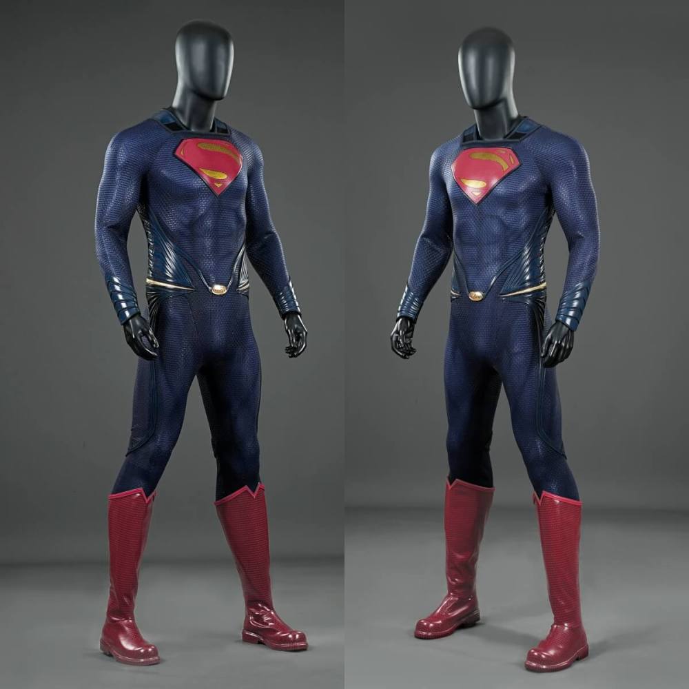 Movie Clark Kent Cosplay Costume Man of Steel Jumpsuit Cloak Boots Deluxe Takerlama