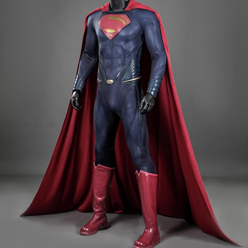 Movie Clark Kent Cosplay Costume Man of Steel Jumpsuit Cloak Boots Deluxe Takerlama