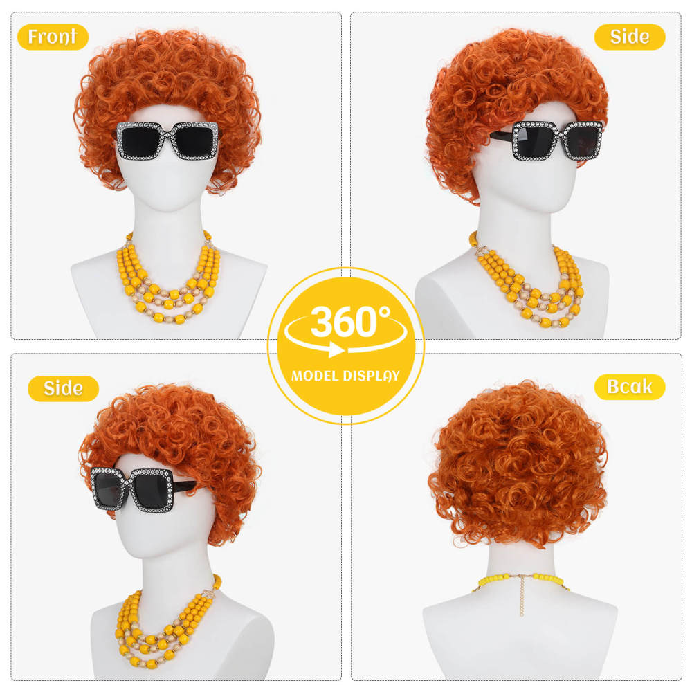Mrs Roper Landlady Cosplay Costume Women's Print Caftan Dresses Jewelry Wig Sunglass Takerlama
