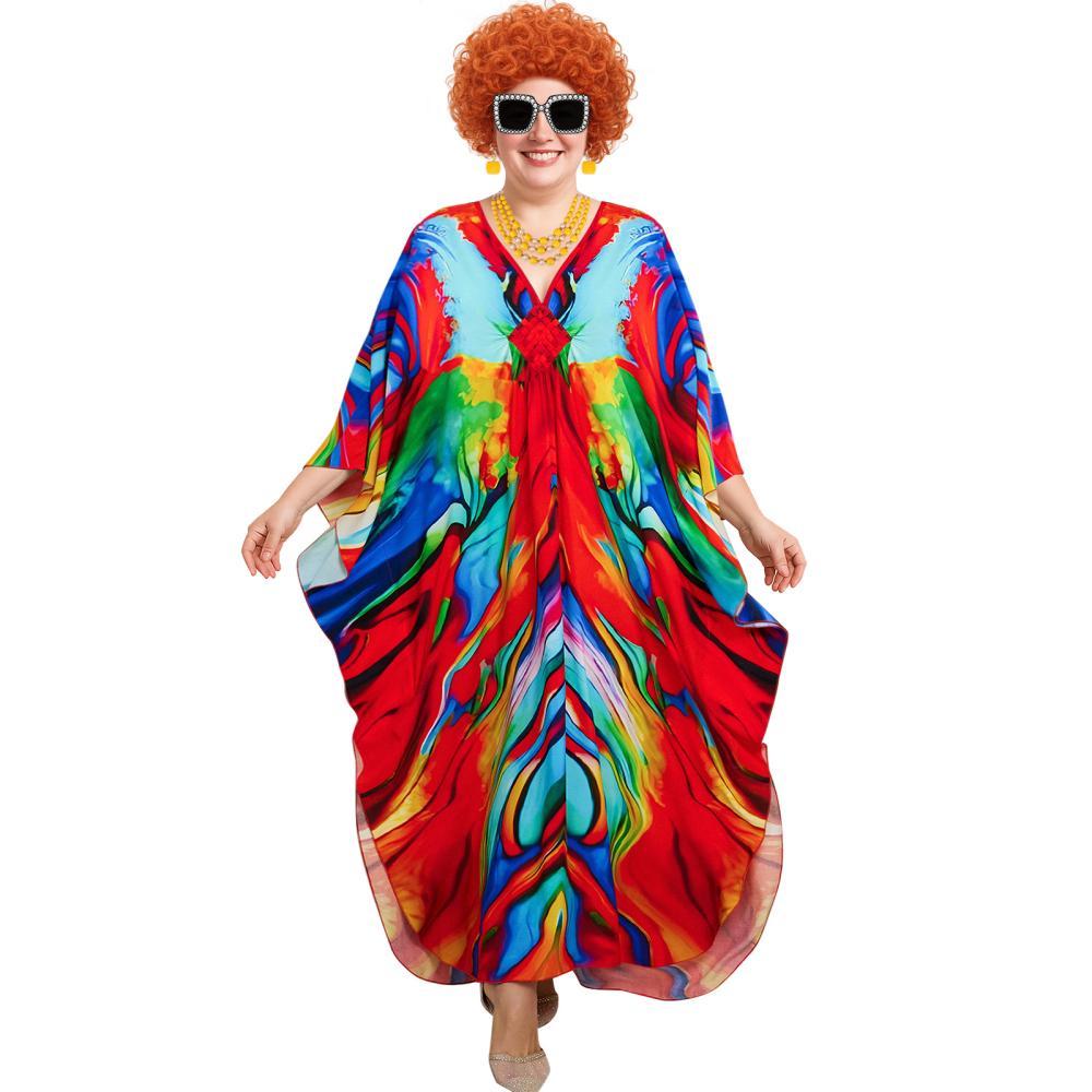 Mrs Roper Landlady Cosplay Costume Women's Print Caftan Dresses Jewelry Wig Sunglass Takerlama