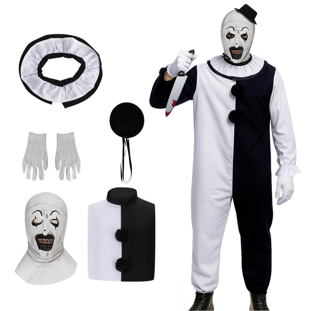 Terrifier Halloween Costume Art the Clown Cosplay Outfits the Killer Clown Jumpsuit Mask In Stock-Takerlama