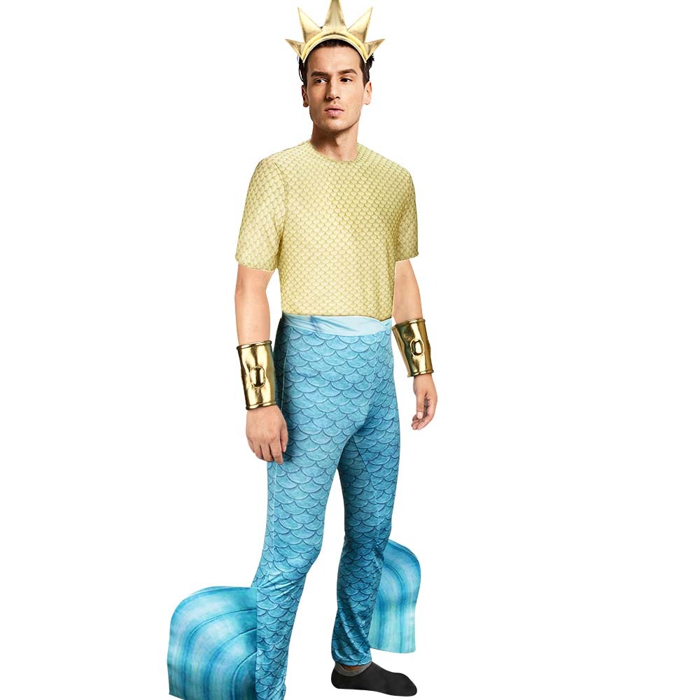 The Little Mermaid King Triton Costume for Men Poseidon Merman Suit for Cosplay Sea God Dress-Up Takerlama