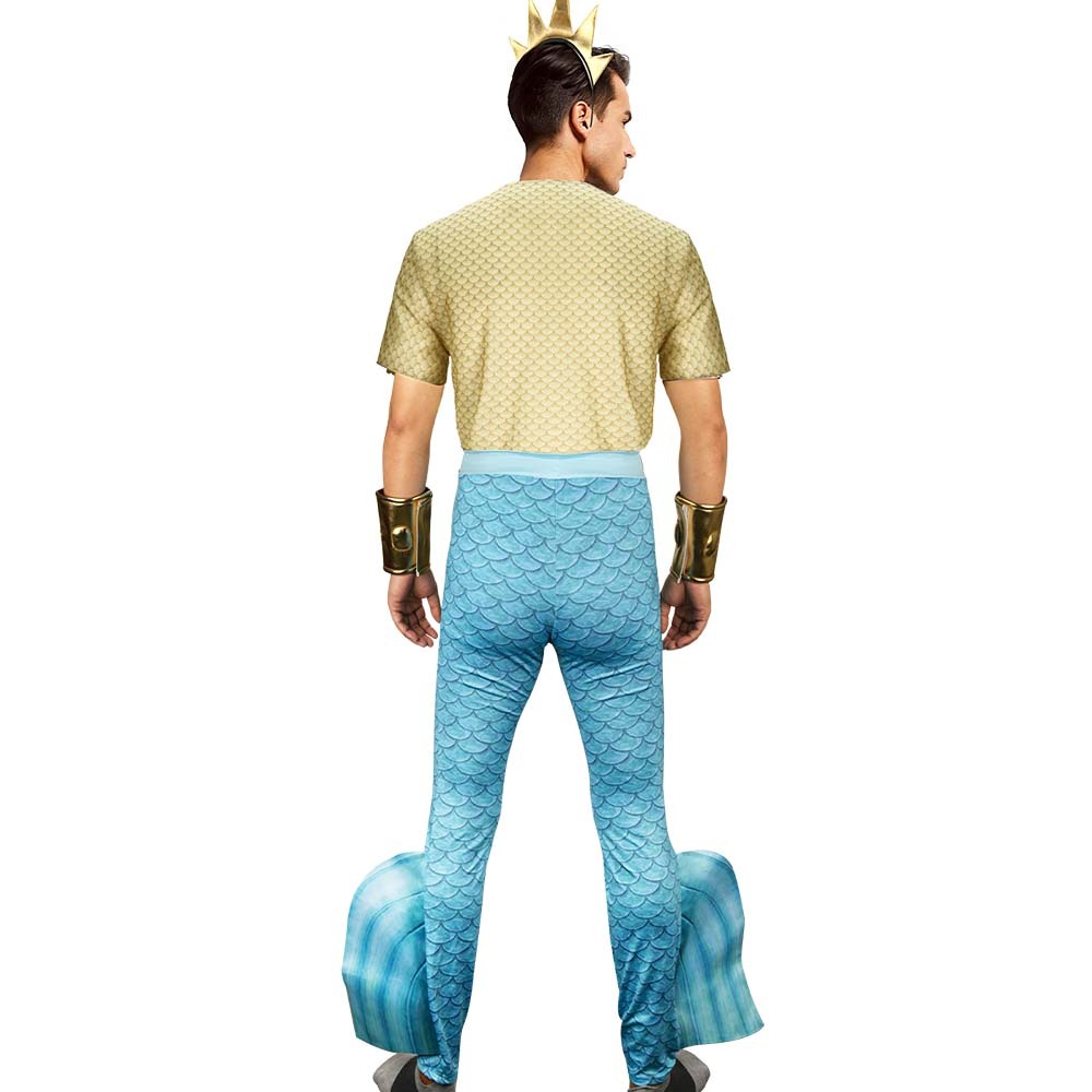 The Little Mermaid King Triton Costume for Men Poseidon Merman Suit for Cosplay Sea God Dress-Up Takerlama