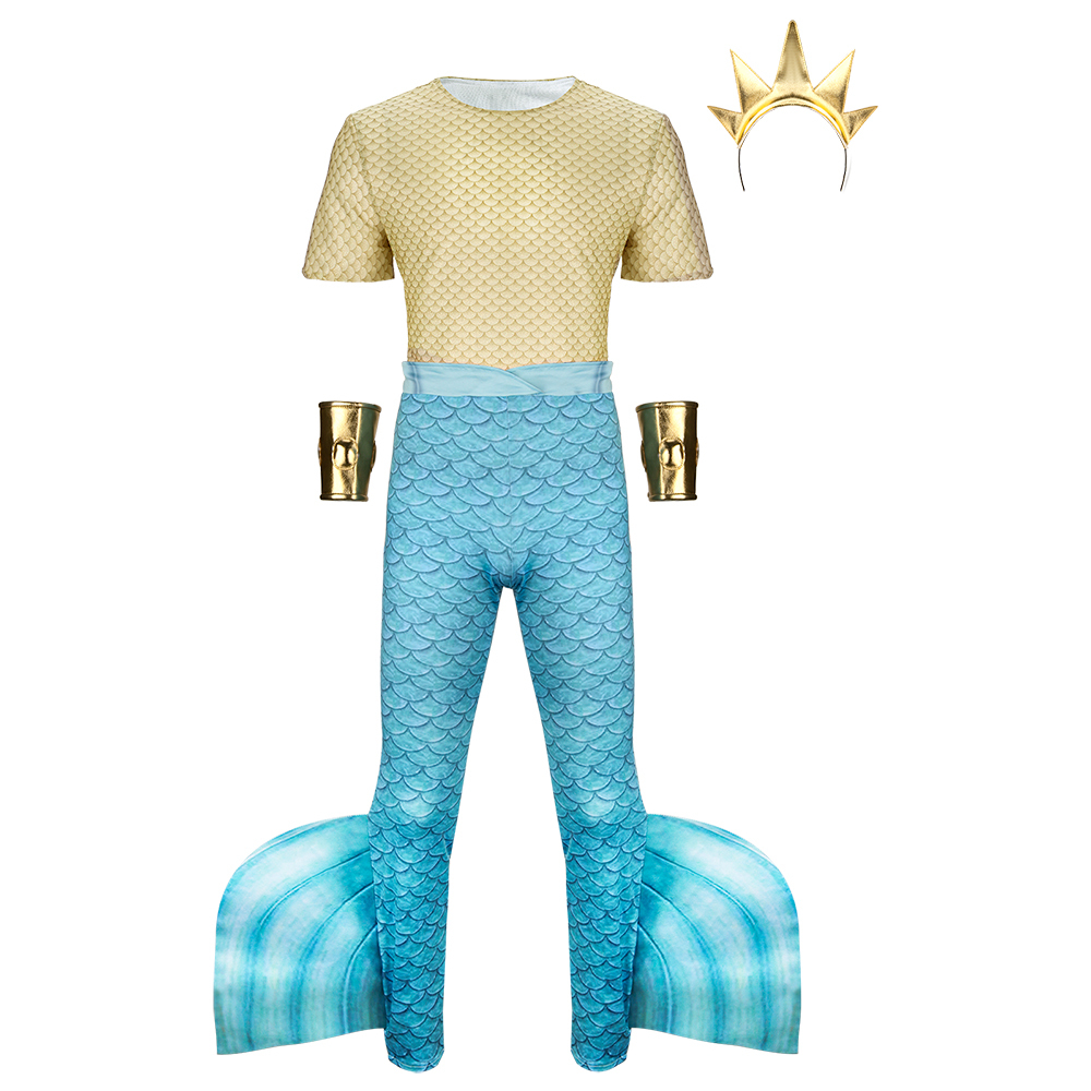 The Little Mermaid King Triton Costume for Men Poseidon Merman Suit for Cosplay Sea God Dress-Up Takerlama