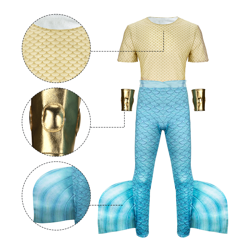 The Little Mermaid King Triton Costume for Men Poseidon Merman Suit for Cosplay Sea God Dress-Up Takerlama