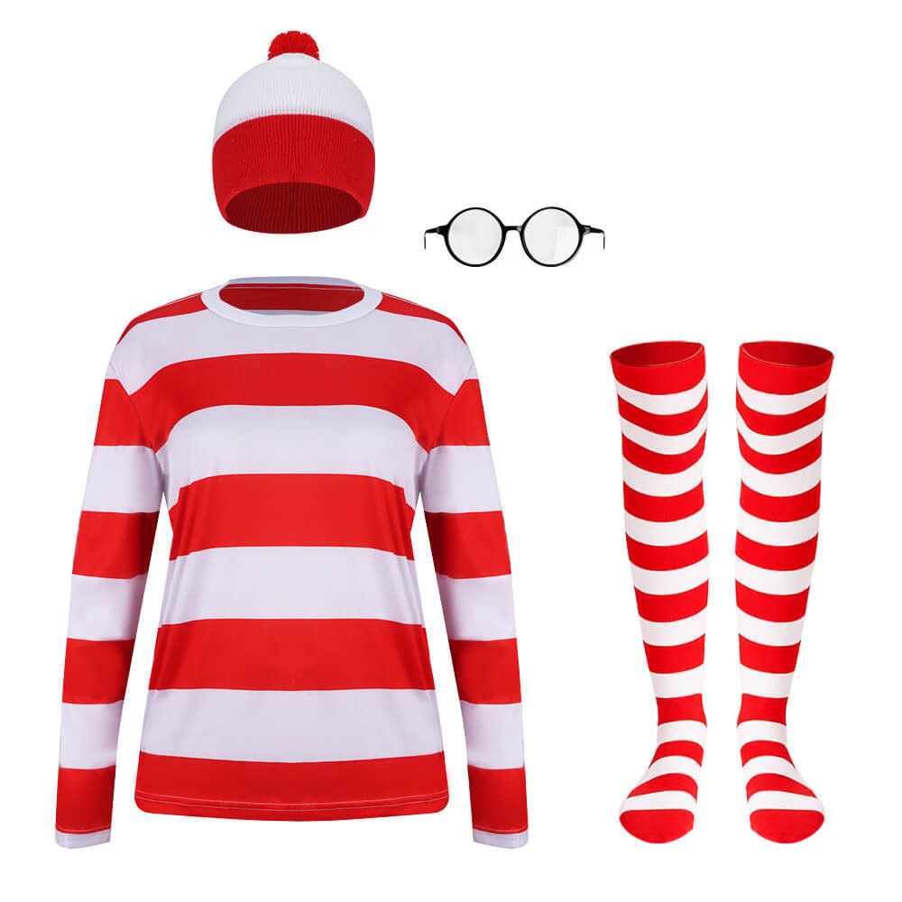 Where's Wally Waldo Adult Wally Cosplay Costume For Women Men Takerlama