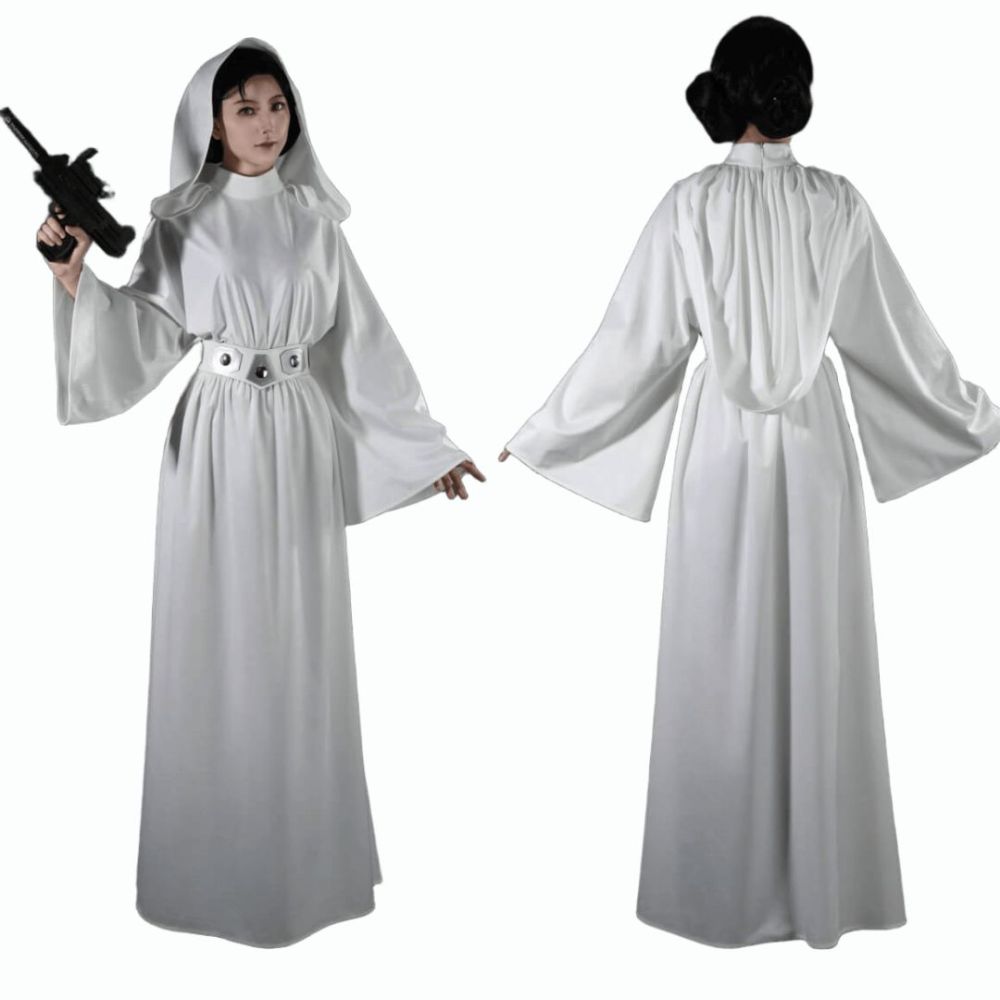 Star Wars A New Hope Princess Leia Cosplay Costume White Dress Belt Takerlama