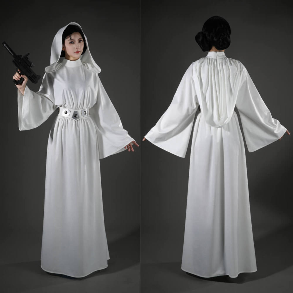 Star Wars A New Hope Princess Leia Cosplay Costume White Dress Belt Takerlama