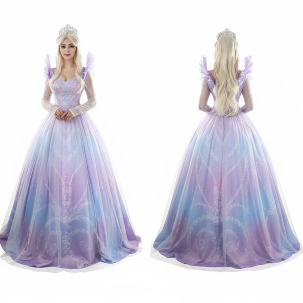 Wicked: For Good Glinda Cosplay Costume Glynda Upland Dress Headgear Earrings Takerlama