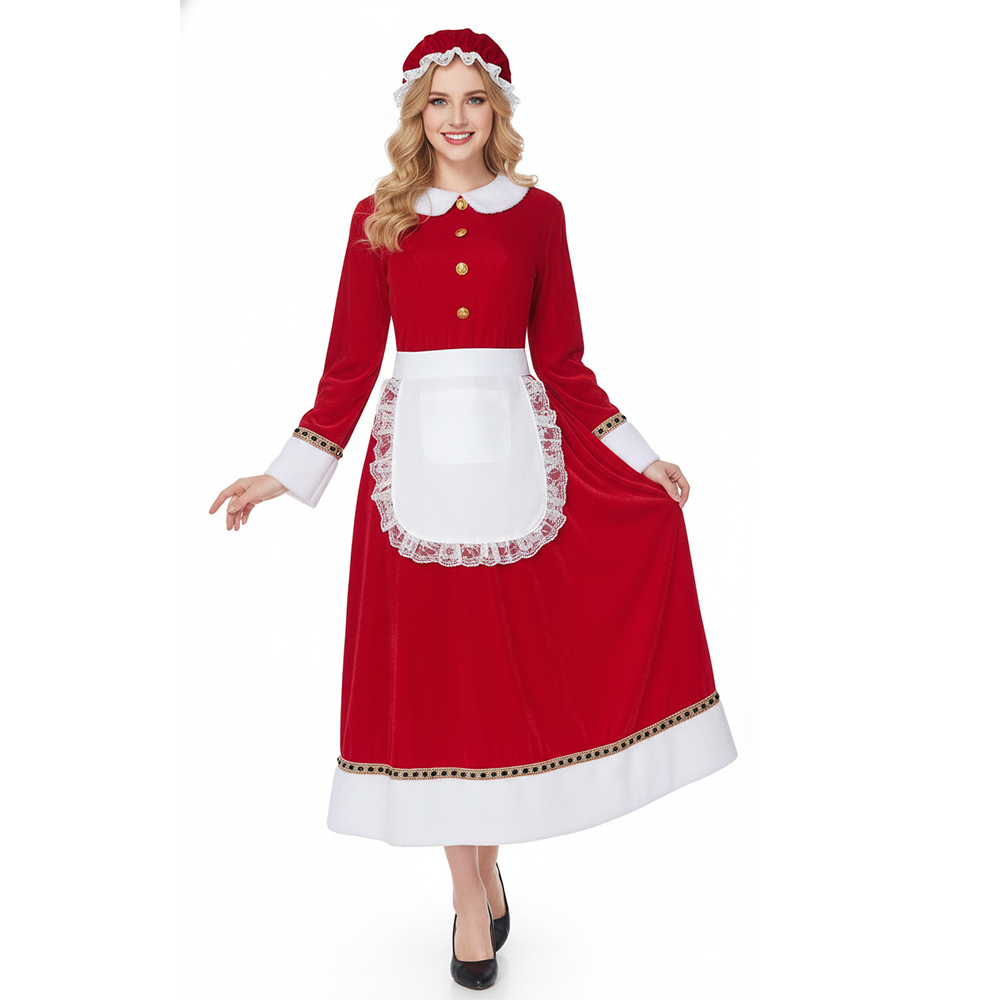 Mrs Claus Maid Cosplay Costume for Women Christmas Party Outfits Gifts For Her In Stock