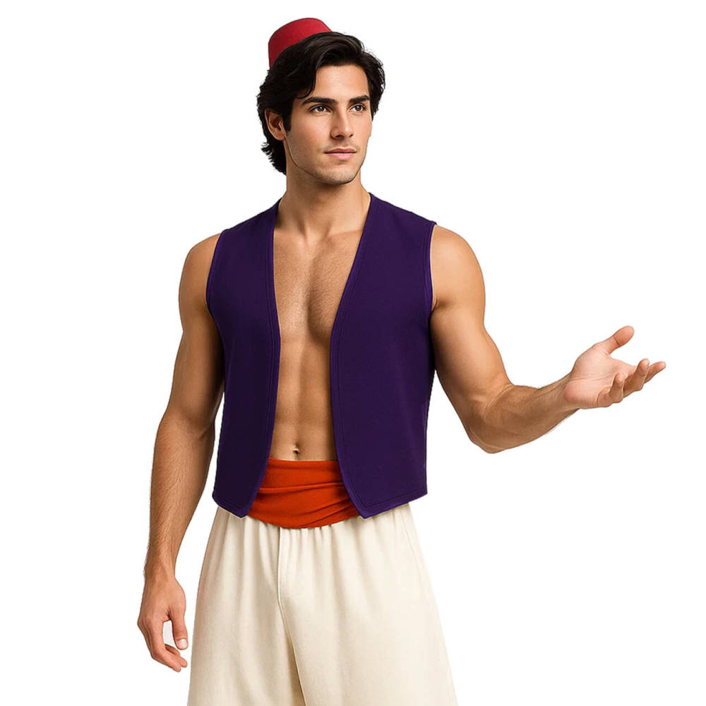 Aladdin Purple Black Vest Adult Men Cosplay Costume(Ready To Ship) Takerlama