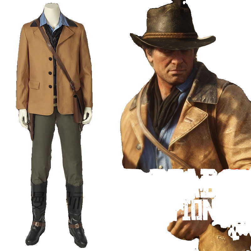 Arthur Morgan Cosplay Costume RDR2 Men Cowboy Uniform With Hat Takerlama