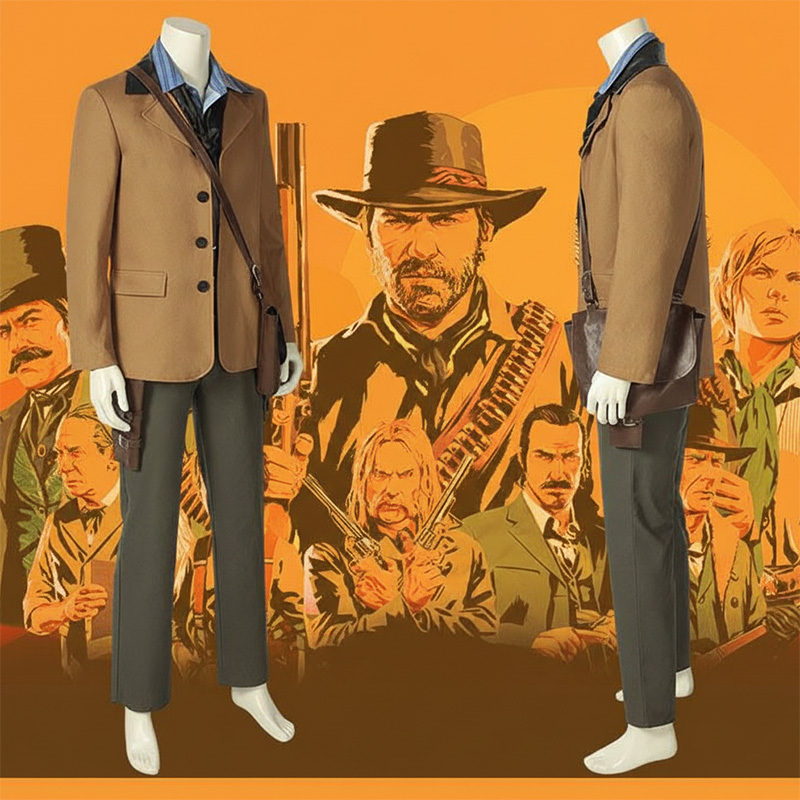 Arthur Morgan Cosplay Costume RDR2 Men Cowboy Uniform With Hat Coat Boots Top Level Takerlama