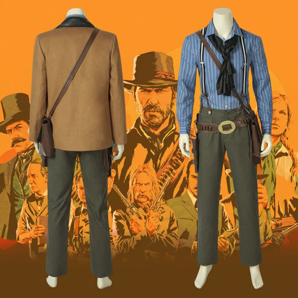 Arthur Morgan Cosplay Costume RDR2 Men Cowboy Uniform With Hat Coat Boots Top Level Takerlama