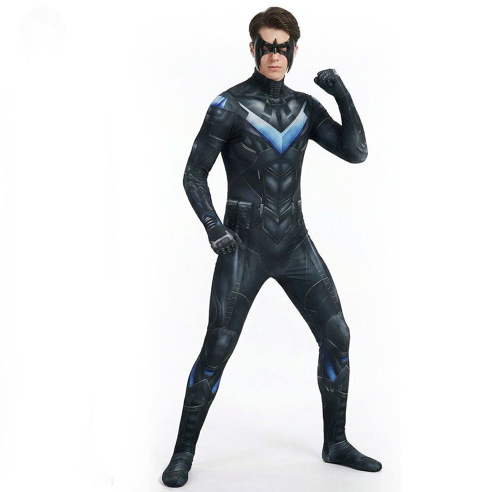 Arkham Knight Dick Grayson Cosplay Costume Jumpsuit Eye Mask Men's Comic-Con Outfit Takerlama