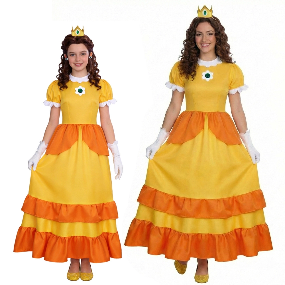 open lace back dress Mario Princess Daisy Costume Fancy Dress Suit Set