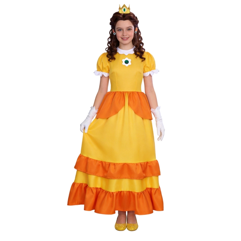 Super Mario Bros Princess Daisy Cosplay Costume For Kids Adults Yellow Fancy Dress Set Takerlama