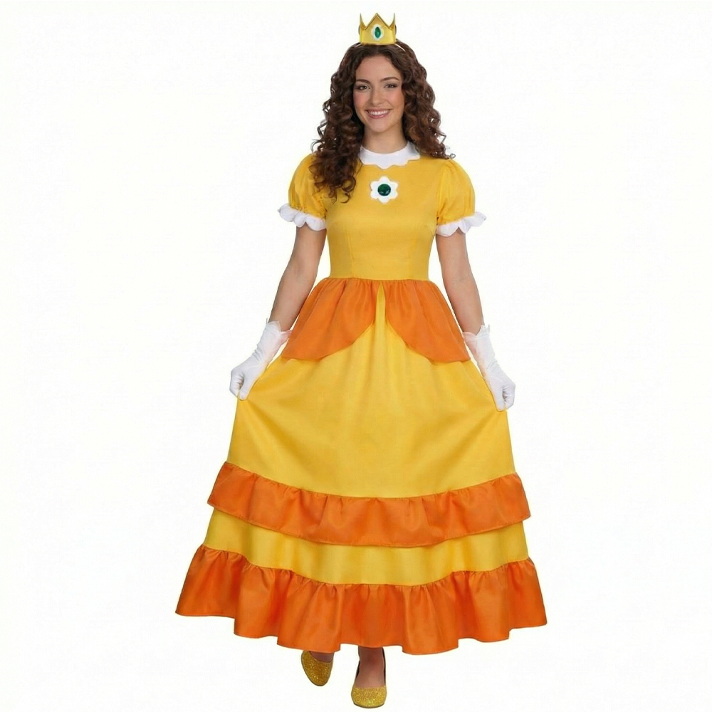 Super Mario Bros Princess Daisy Cosplay Costume For Kids Adults Yellow Fancy Dress Set Takerlama