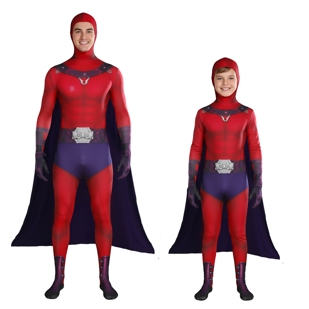 Magneto Mutant Man Cosplay Costume Adults Kids Red Jumpsuit Cape Takerlama