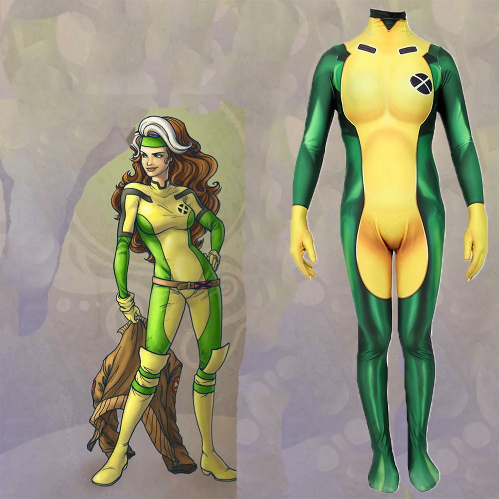 X-Men Rogue Cosplay Costume Bodysuit Halloween Party Fancy Dress Takerlama
