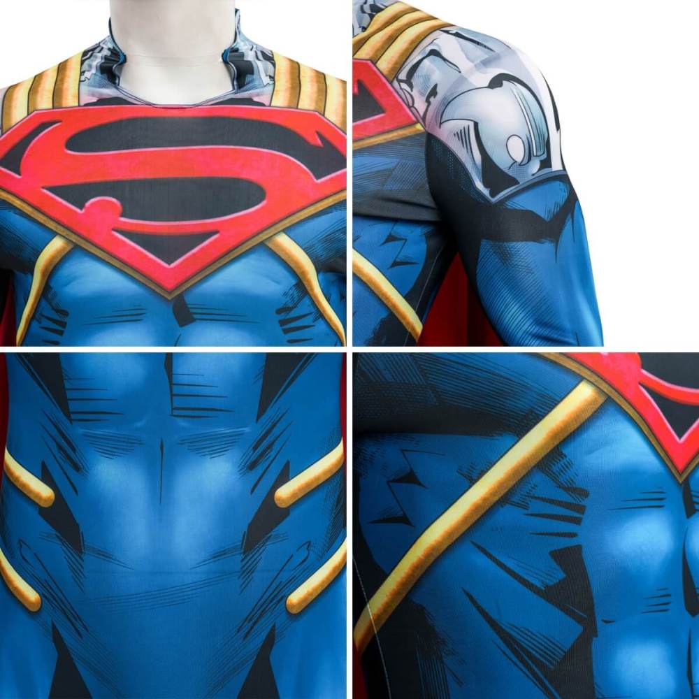 Superboy-Prime Kal El Cosplay Costume Jumpsuit Cloak Halloween Outfit Takerlama