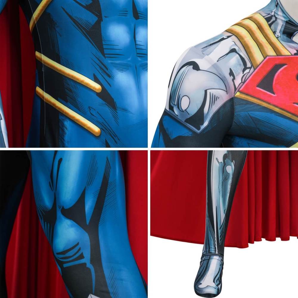 Superboy-Prime Kal El Cosplay Costume Jumpsuit Cloak Halloween Outfit Takerlama