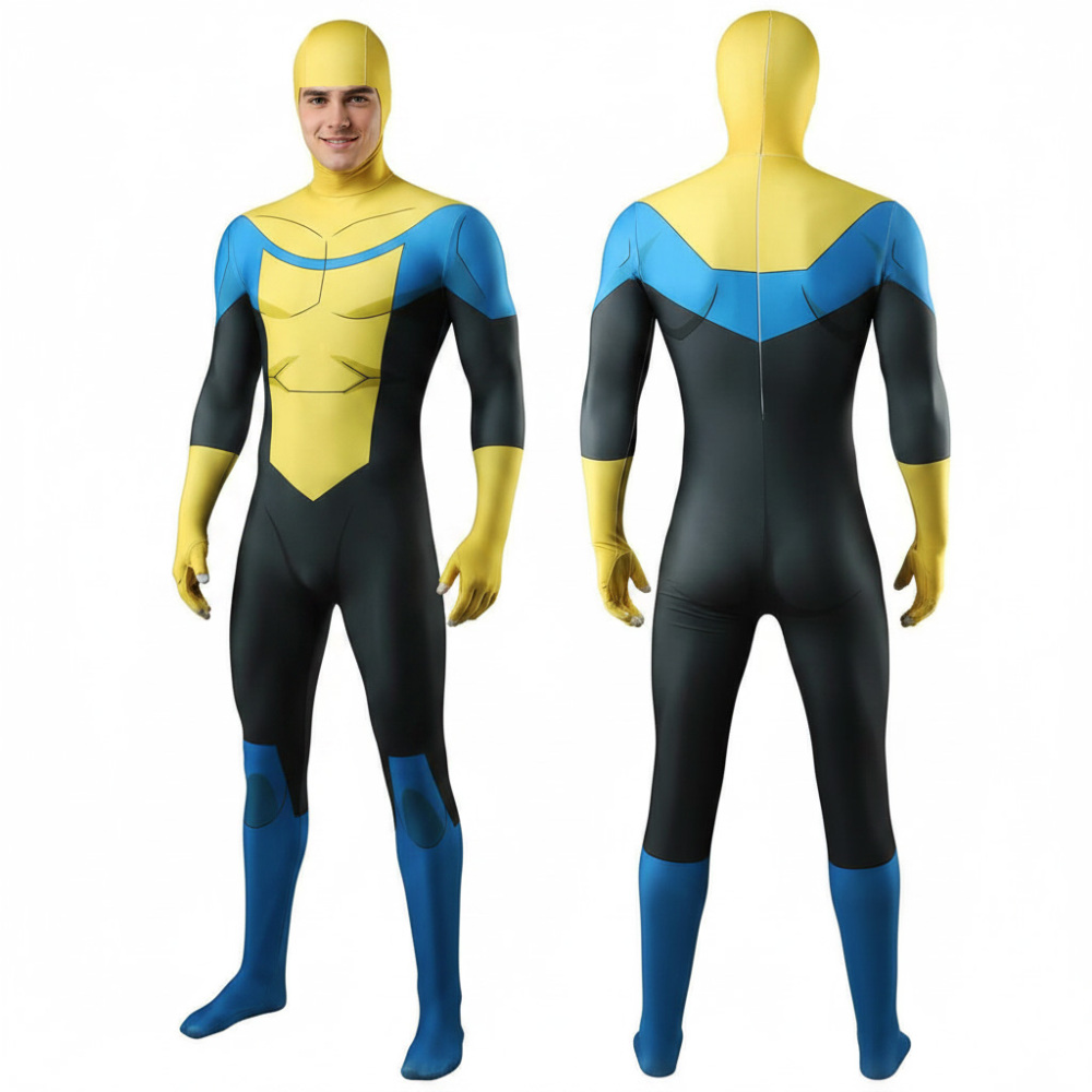Invincible Mark Grayson Cosplay Costume Adult Kids Superhero Yellow Jumpsuit Mask Takerlama