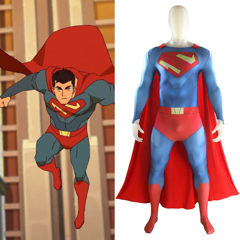 My Adventures with Clark Kent Cosplay Costume for Adults Kids Superhero Jumpsuit Cloak Takerlama