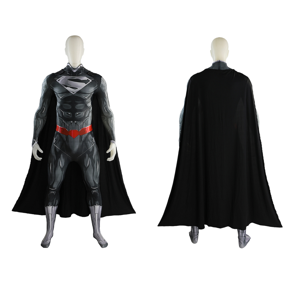 Clark Kent New 52 Superhero Cosplay Costume Black 3D Print Jumpsuit Cloak Takerlama