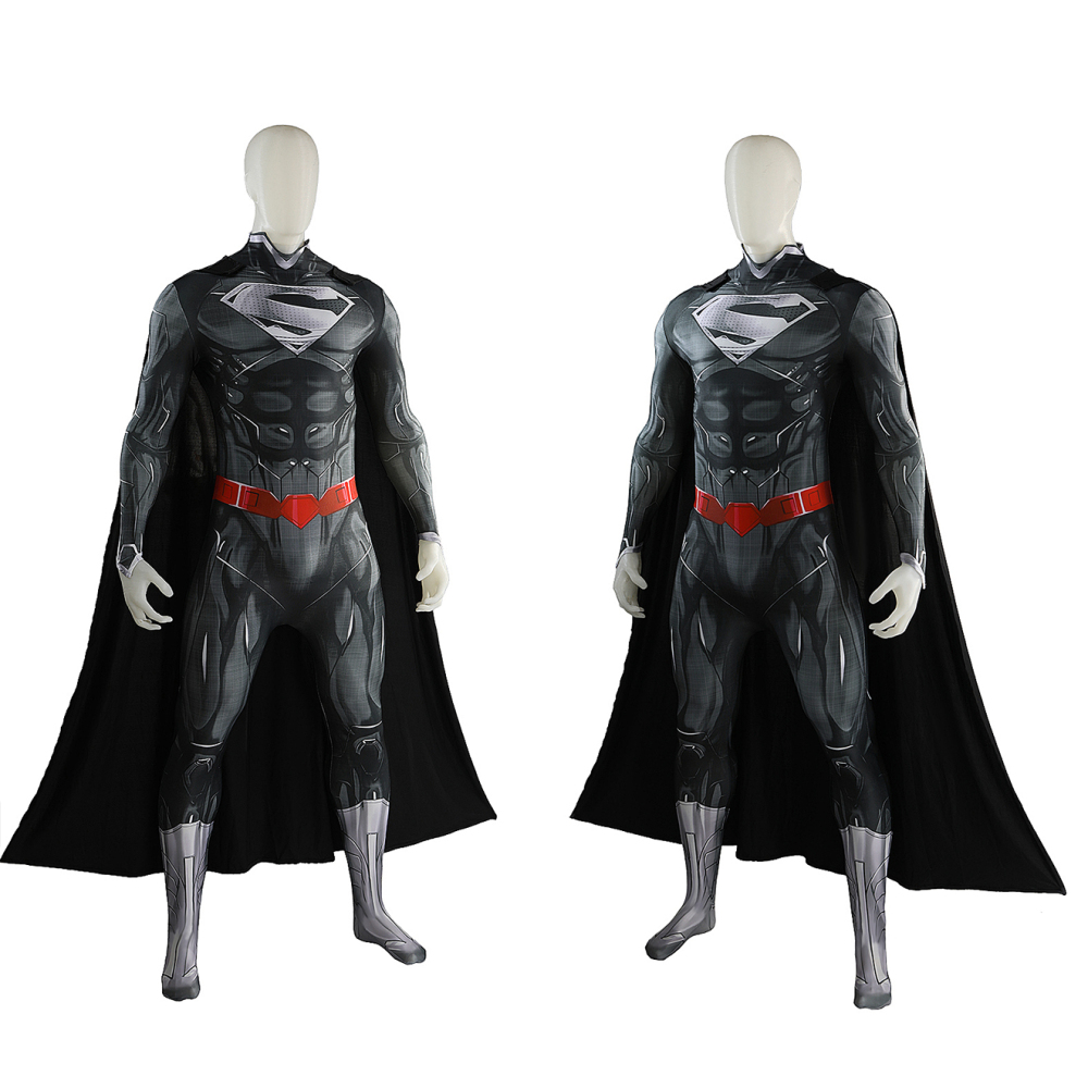 Clark Kent New 52 Superhero Cosplay Costume Black 3D Print Jumpsuit Cloak Takerlama