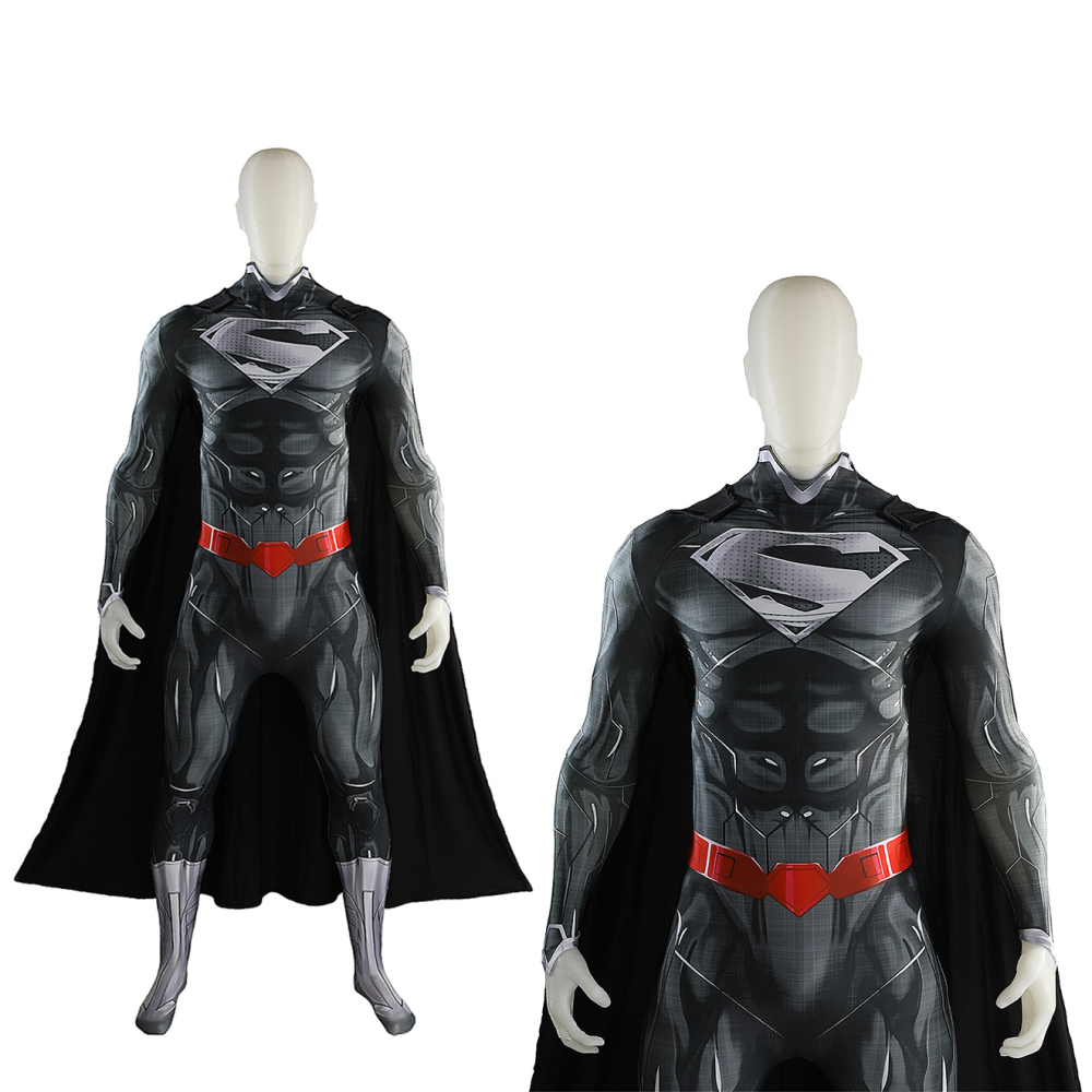 Clark Kent New 52 Superhero Cosplay Costume Black 3D Print Jumpsuit Cloak Takerlama