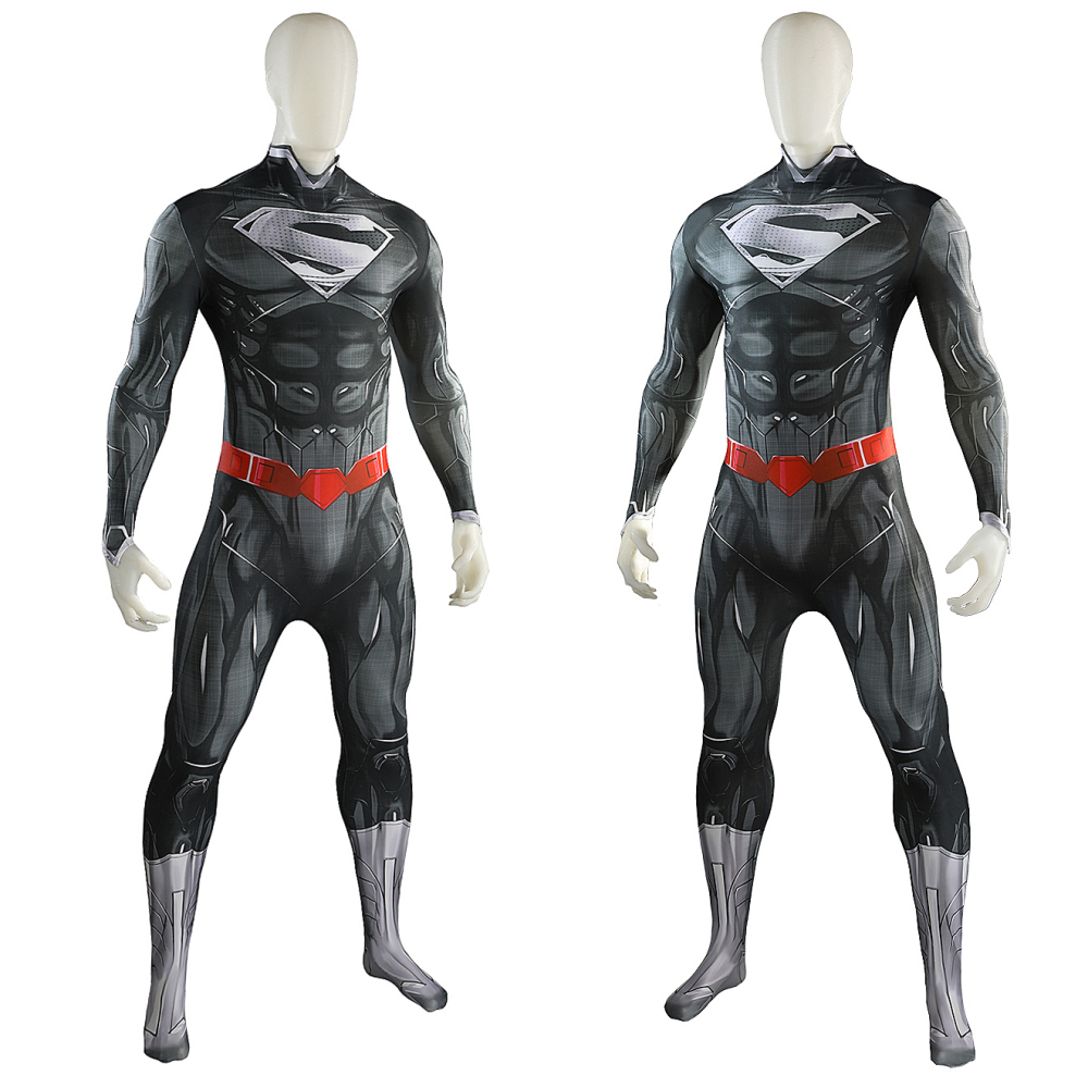 Clark Kent New 52 Superhero Cosplay Costume Black 3D Print Jumpsuit Cloak Takerlama