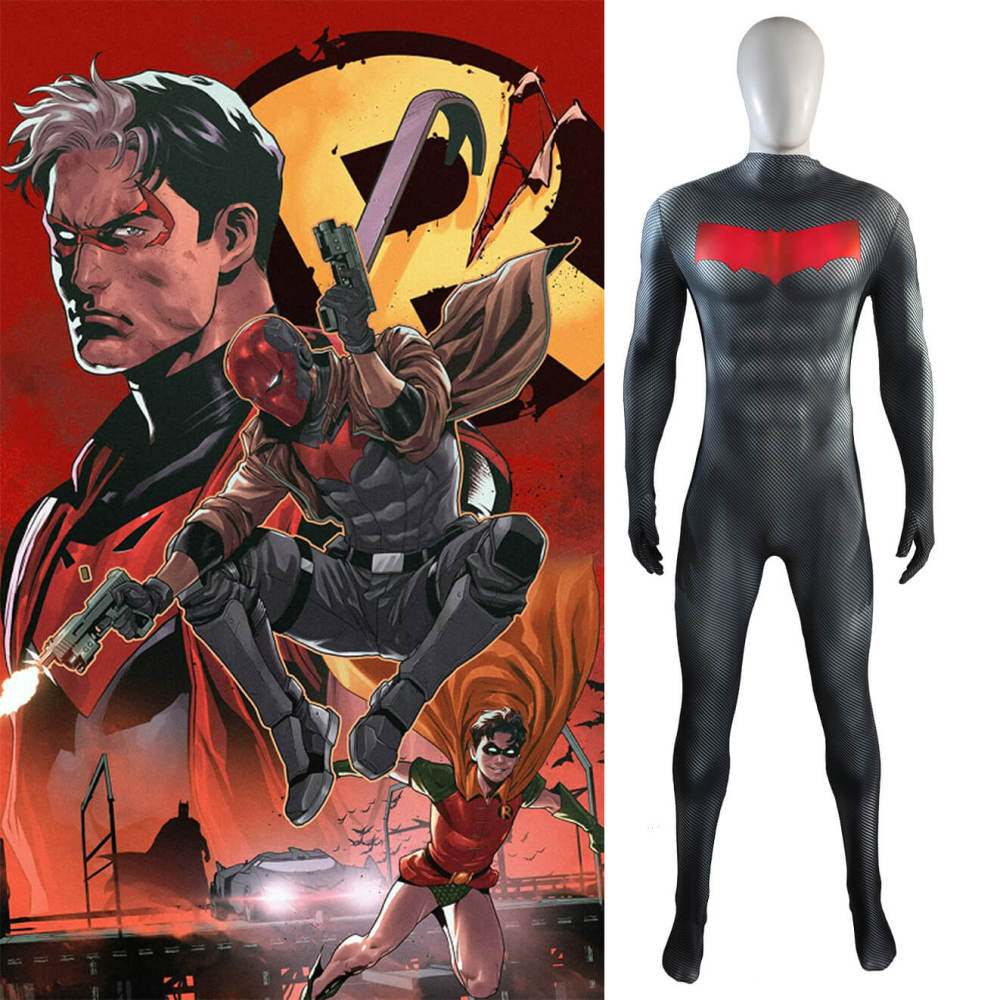 Red Hood Jason Todd Costume Superhero Muscle Jumpsuit Takerlama