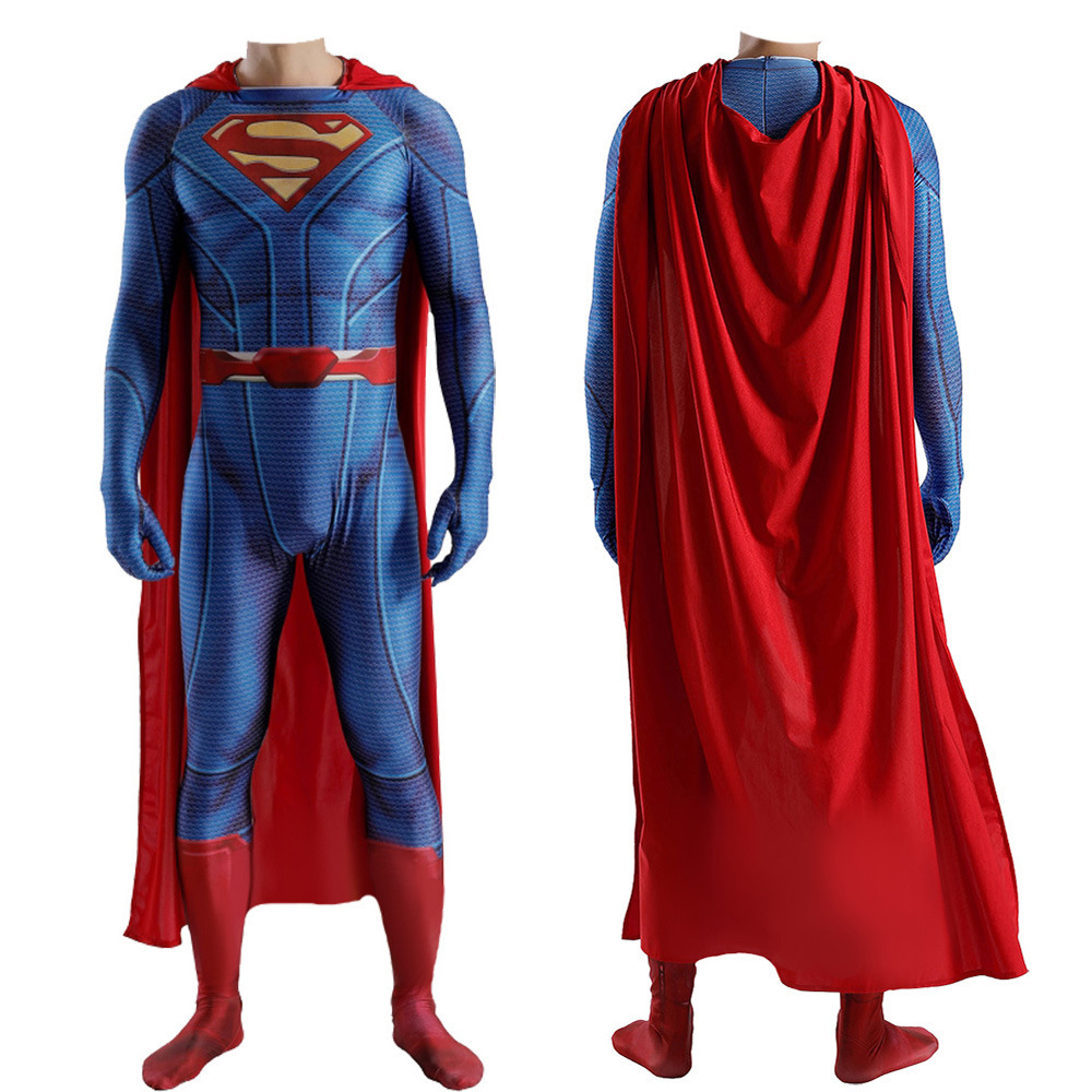 Clark Kent Steel Men's Cosplay Costume Superhero 3D Print Jumpsuit Cloak Kids Adult Takerlama