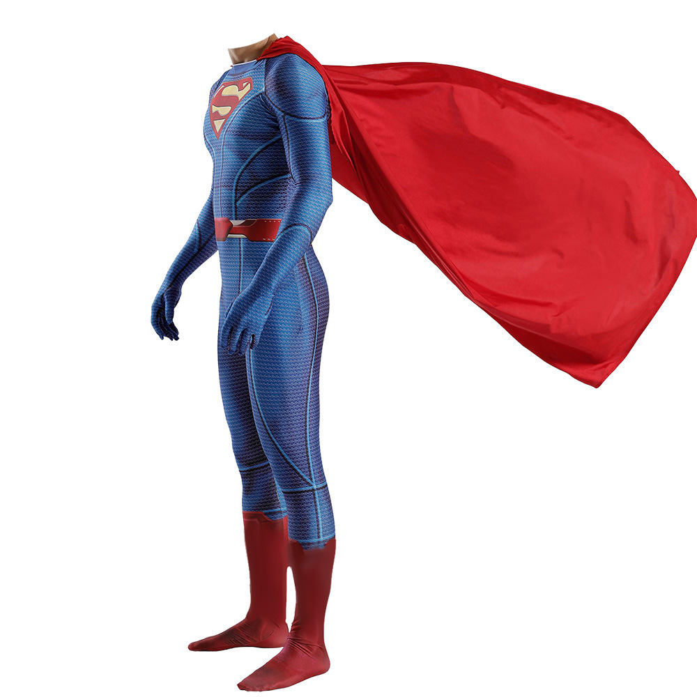 Clark Kent Steel Men's Cosplay Costume Superhero 3D Print Jumpsuit Cloak Kids Adult Takerlama
