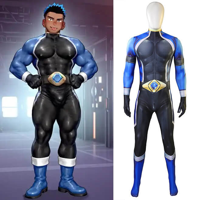 Battle Blaze Aoshima Yuya Cosplay Costume Blue Halloween Bodysuit for Men Takerlama