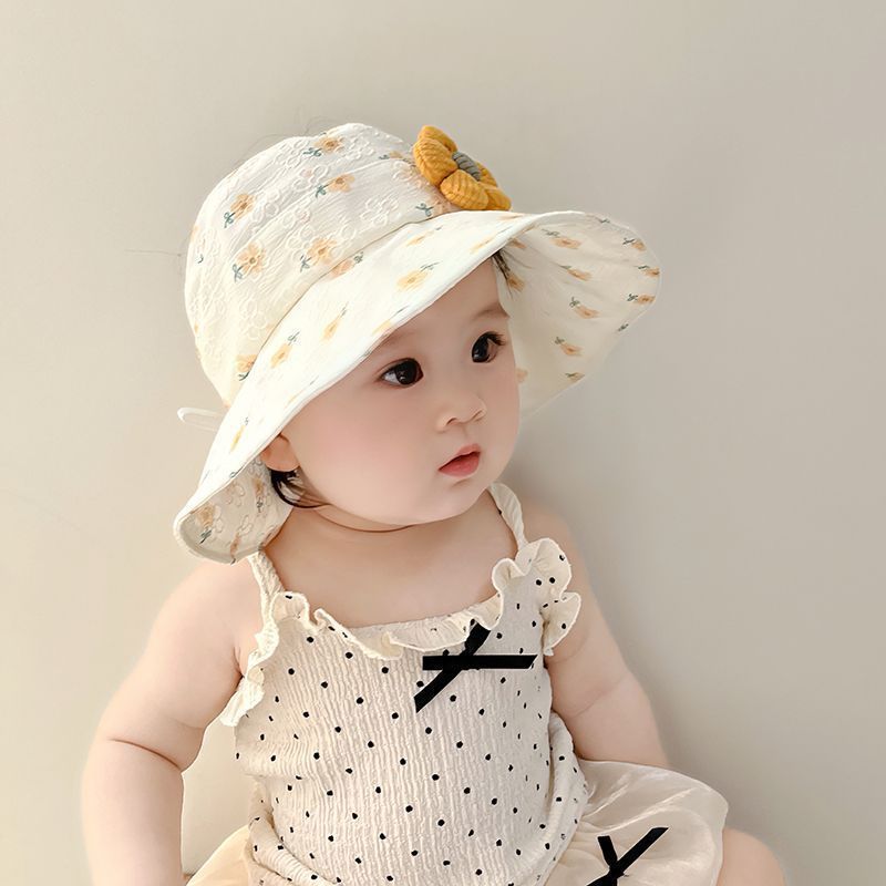 Takerlama Baby Girl's Summer Sun Hat Open-Top Style with Fresh Floral Print Hats for infants