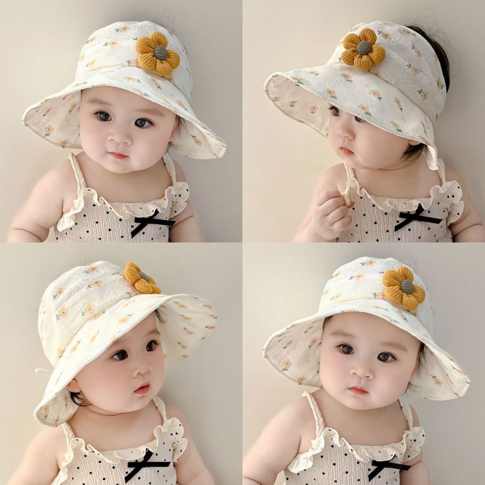 Takerlama Baby Girl's Summer Sun Hat Open-Top Style with Fresh Floral Print Hats for infants