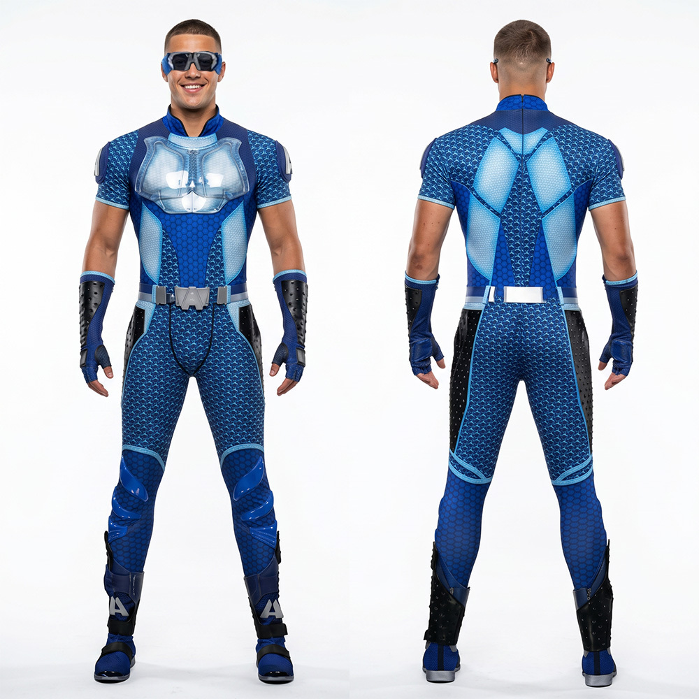 The A-Train Battle Suit The Boys Cosplay Costume Blue Bodysuit Shoes Takerlama