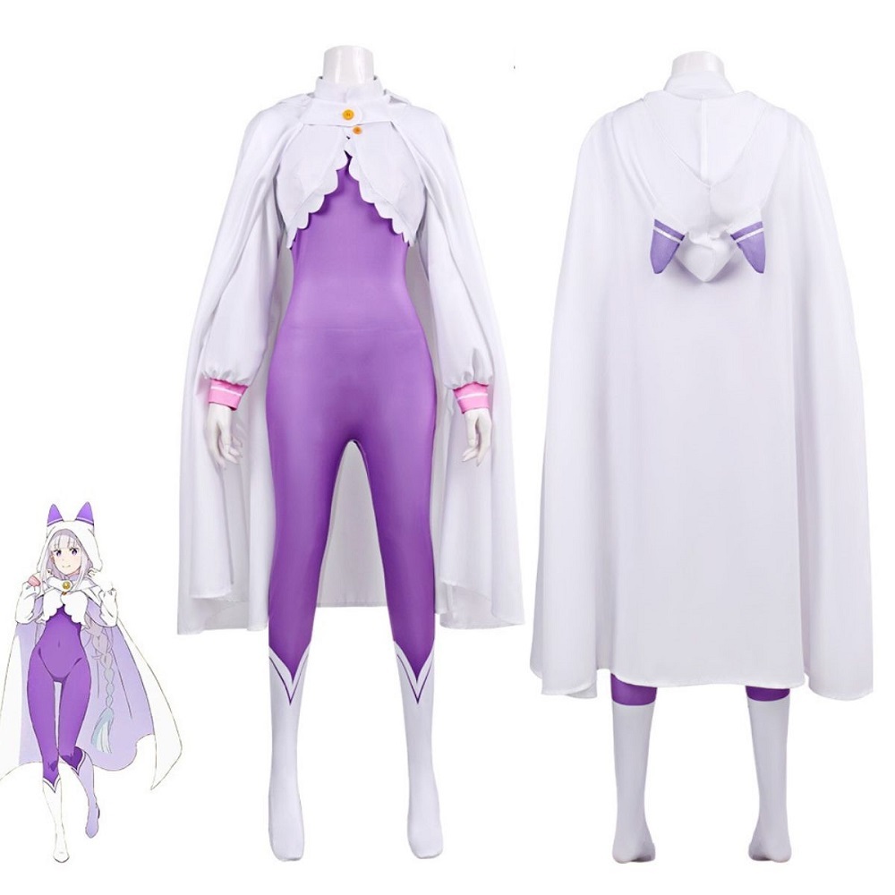 Re:Zero Season 4 Emilia Cosplay Costume Purple Jumpsuit Cloak Takerlama