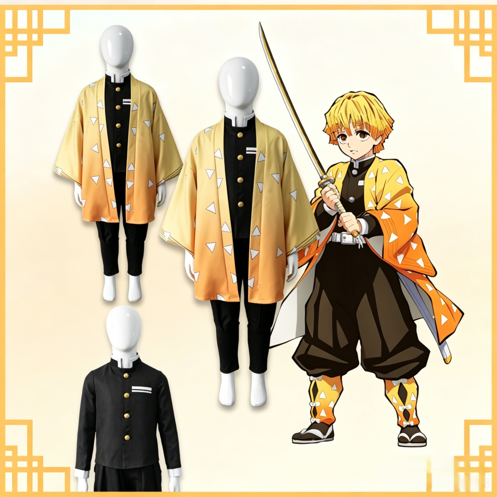 Zenitsu Agatsuma Cosplay Costume Wig Anime Outfits For Adults Kids Takerlama