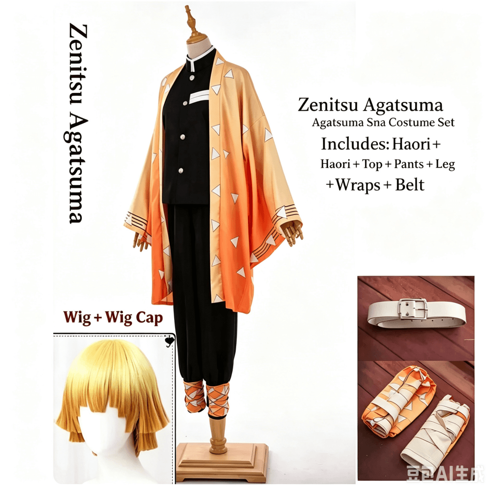 Zenitsu Agatsuma Cosplay Costume Wig Anime Outfits For Adults Kids Takerlama
