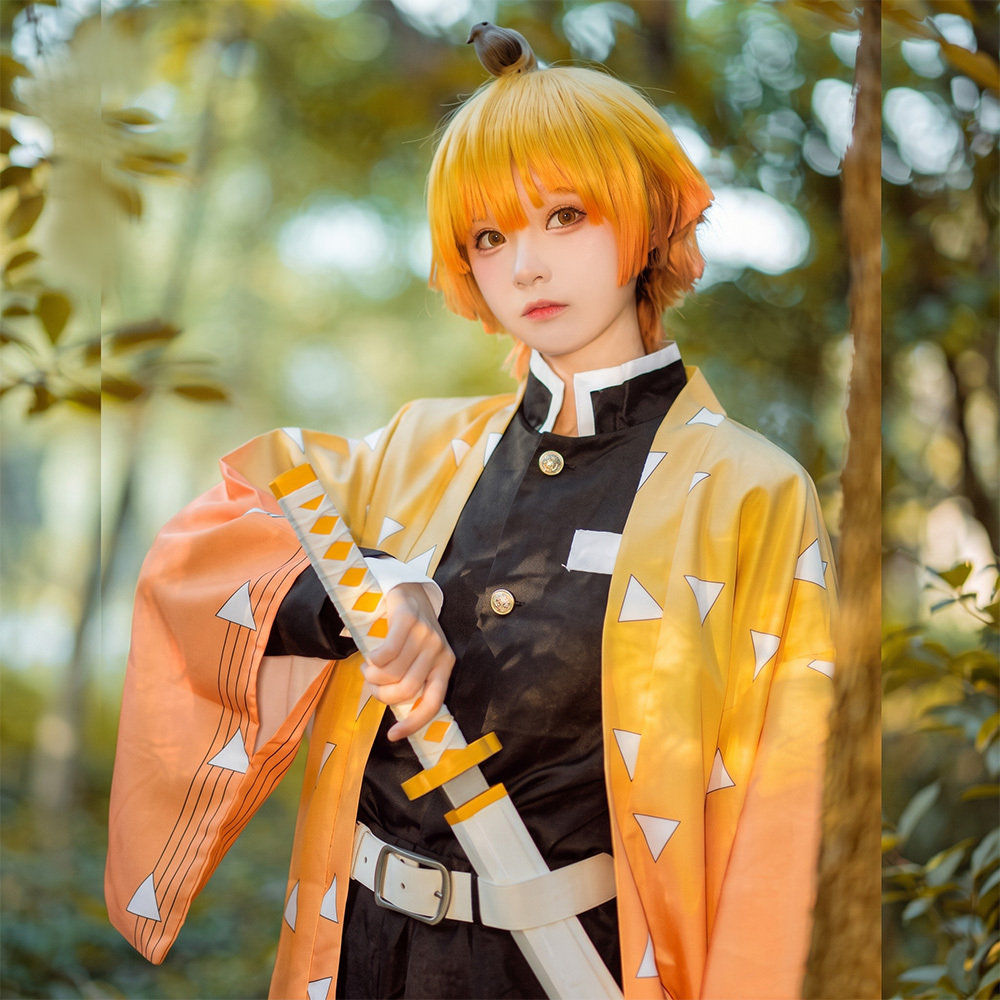 Zenitsu Agatsuma Cosplay Costume Wig Anime Outfits For Adults Kids Takerlama