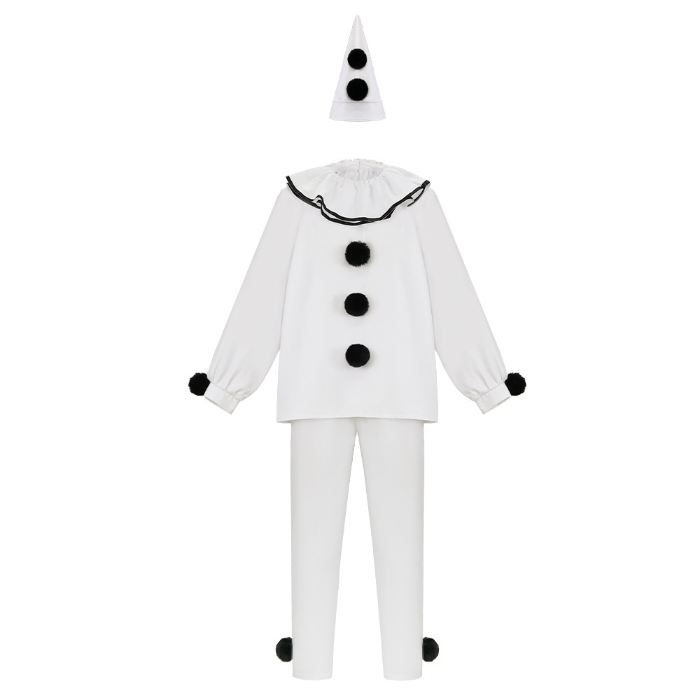 Pierrot Clown Mime Cosplay Costume Vintage Circus Halloween Stage Outfit Takerlama