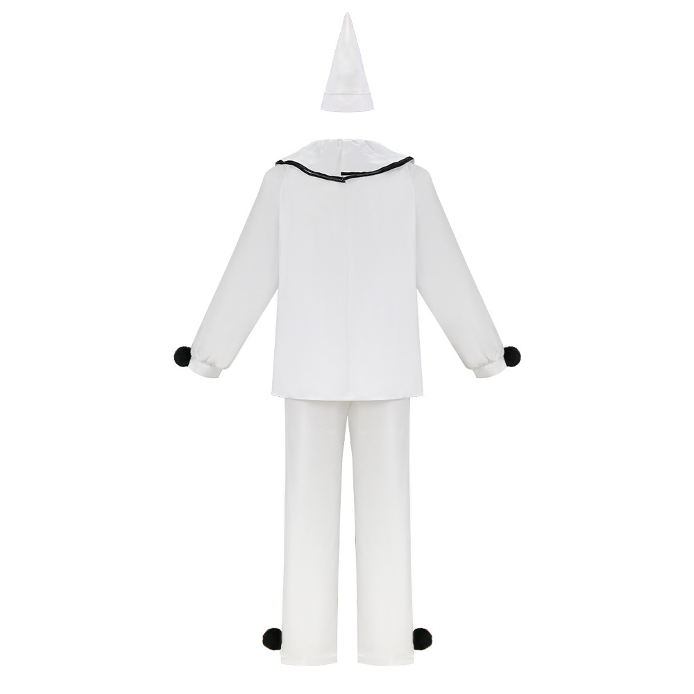 Pierrot Clown Mime Cosplay Costume Vintage Circus Halloween Stage Outfit Takerlama