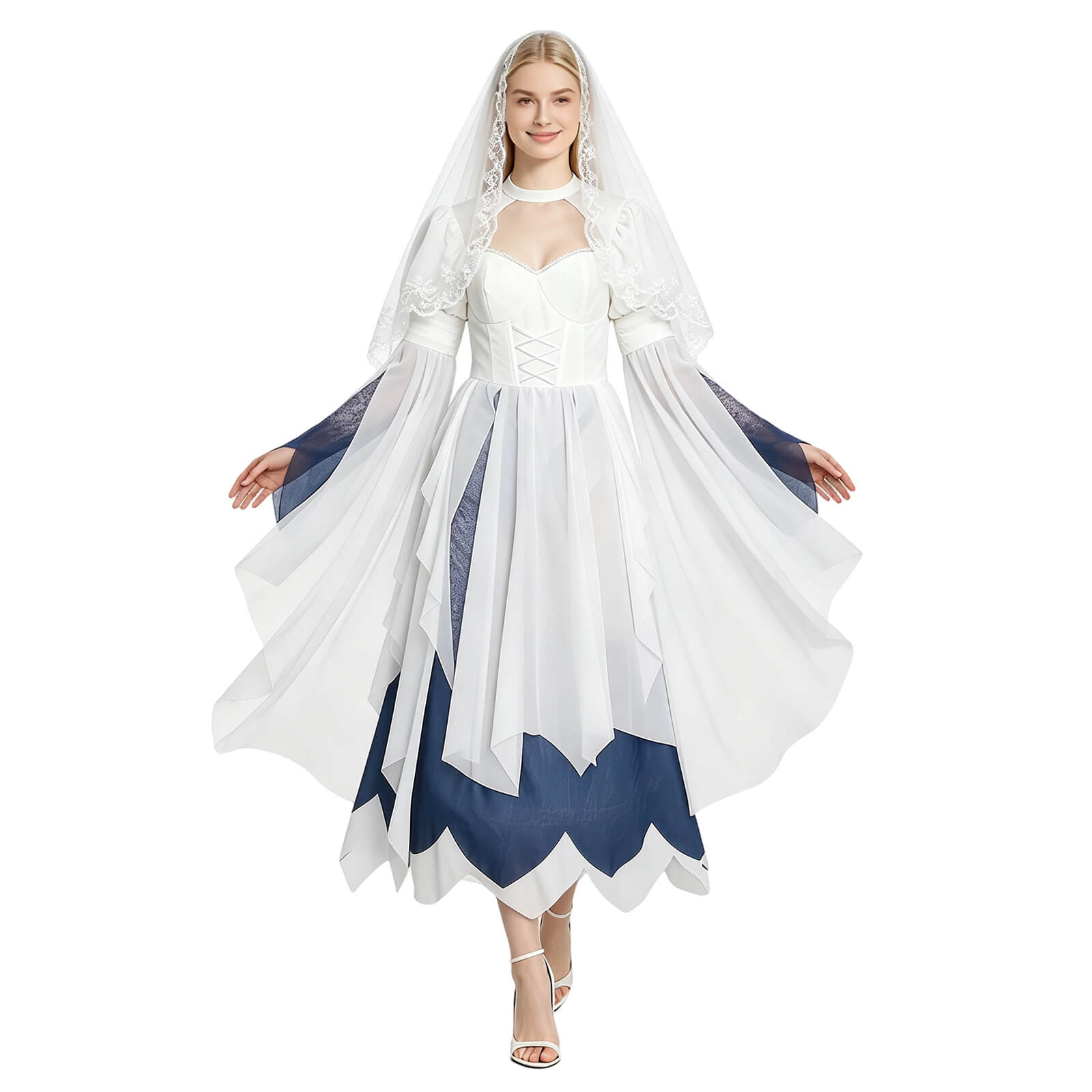 The Bride Ida Ghost Cosplay Costume White Fany Dress With Veil Takerlama