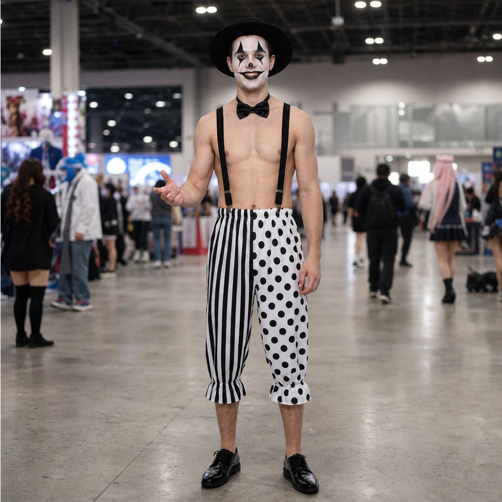 Spooky Clown Retro Circus Mime Costume for Halloween Party Performance-Takerlama